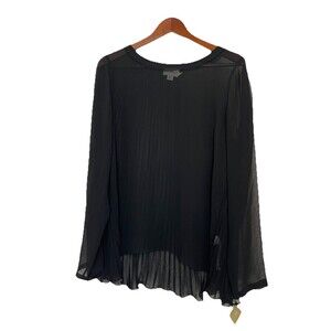 Pure DKNY Women's Medium Black Sheer Long Sleeve Blouse Top Pleating NWT